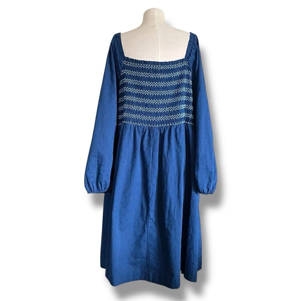 Draper James RSVP Womens Dress Sz 2X Blue Puff Sleeve Smocked Coastal Preppy - Picture 8 of 10